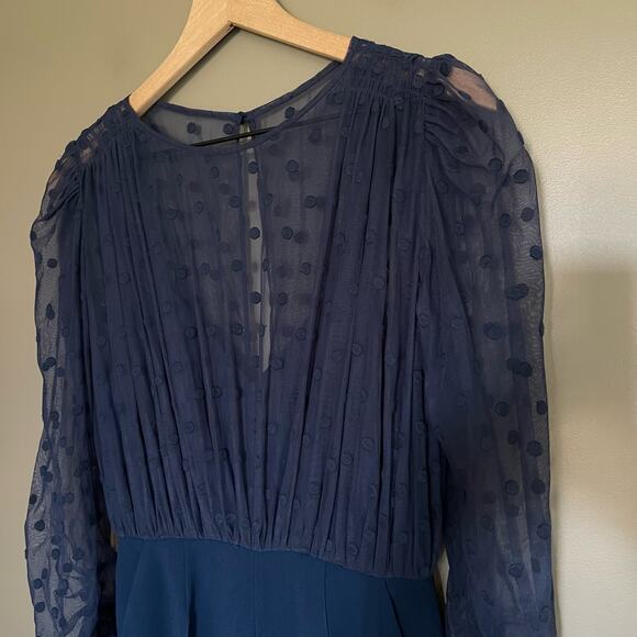 Saloni Bernadette Jumpsuit in Navy Blue Size 2 Sheer Embroidered Dot Chic Sexy - Picture 10 of 16